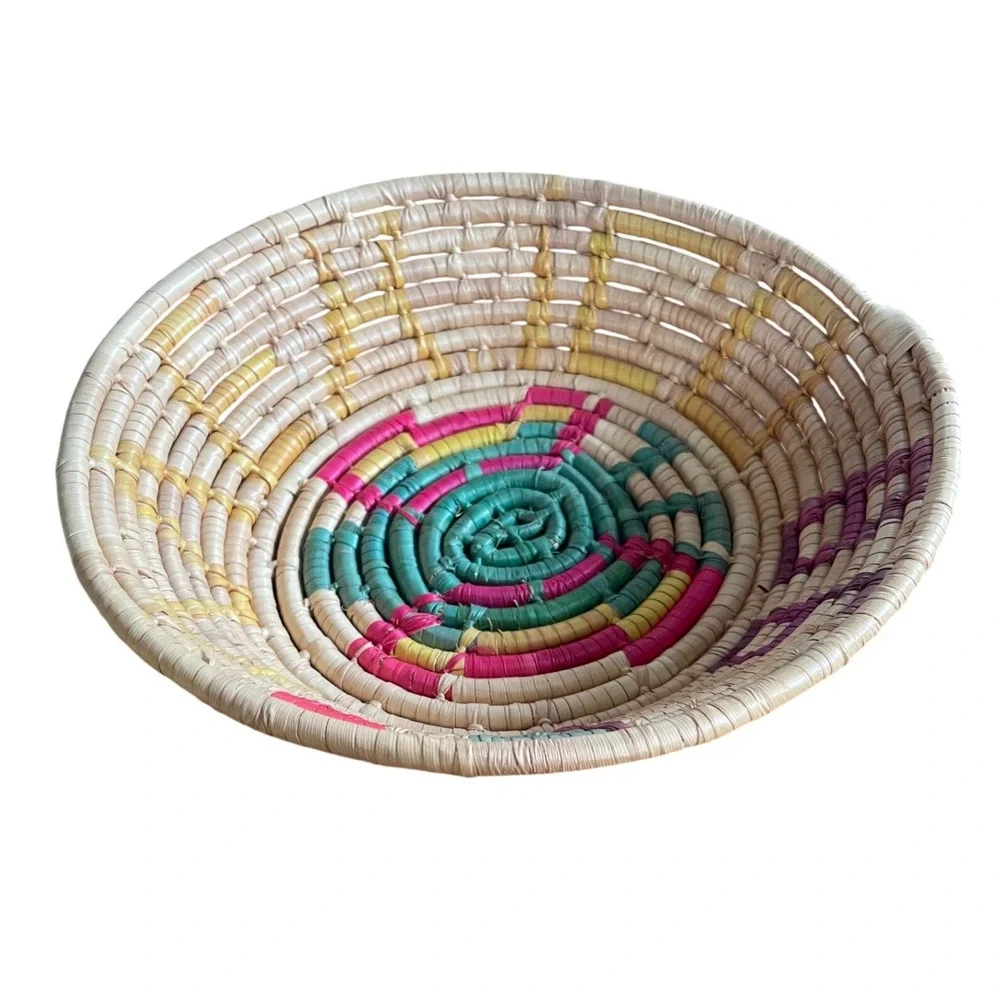 Vtg Mexican Hand-Woven Coiled Basket Bowl – Toluca Style, Signed 861 Mexico 8.5